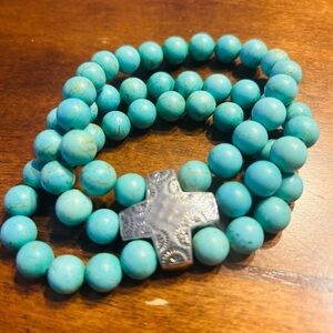 Silpada Turquoise Beaded Bracelet with Silver Cross